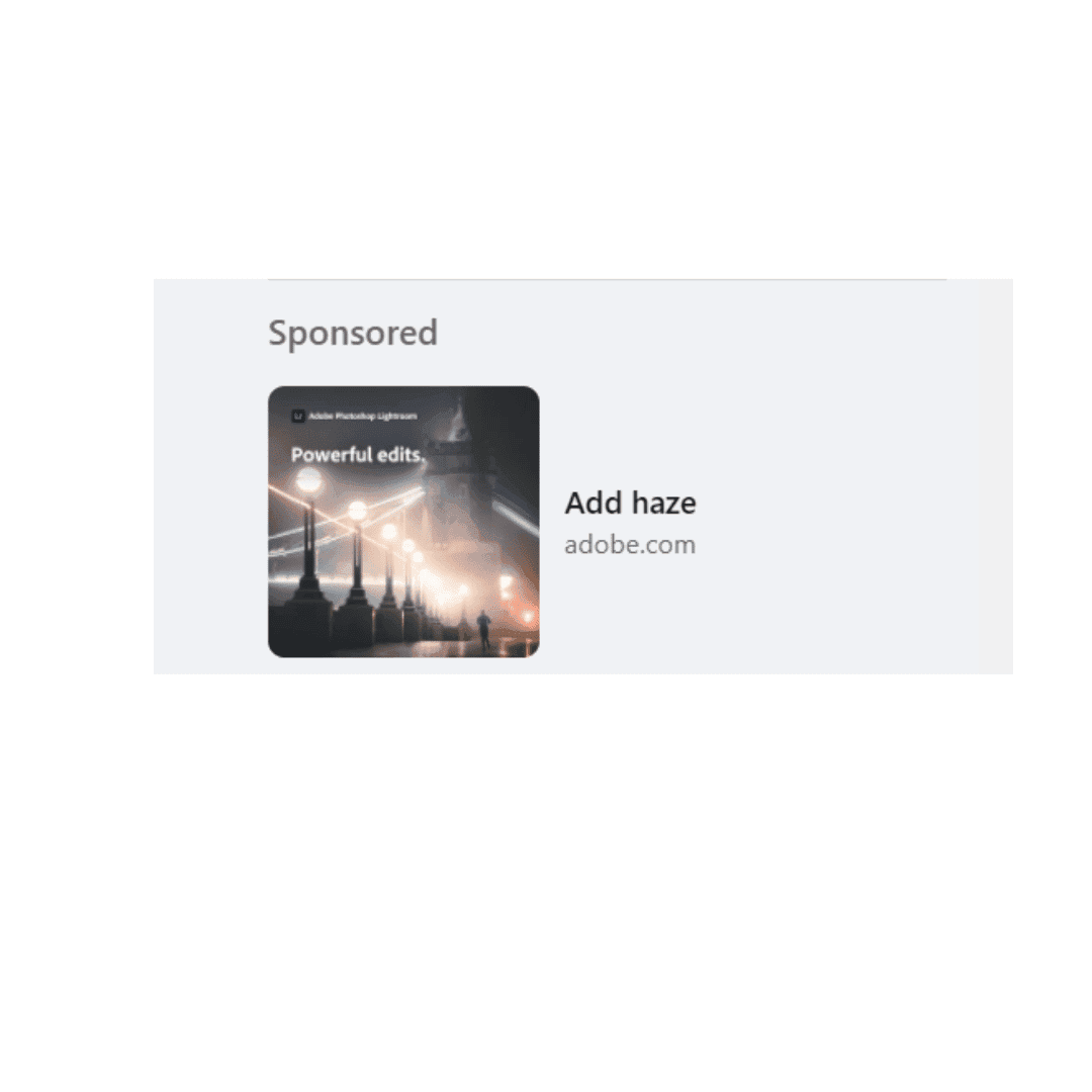A sponsored ad unit in a feed, promoting an Adobe photo editing feature.