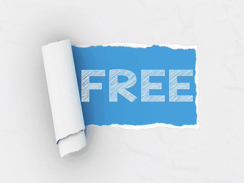 Torn paper peeled back to reveal the word FREE on a blue background.