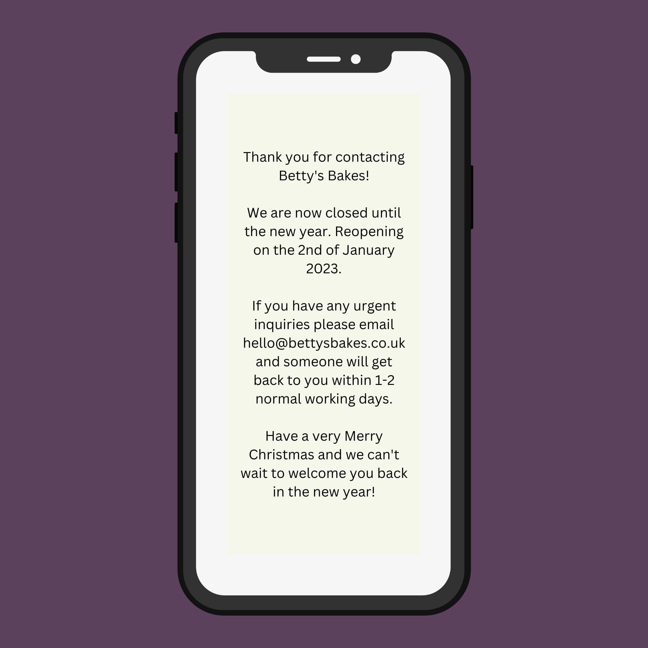 December Organisation Automated Message