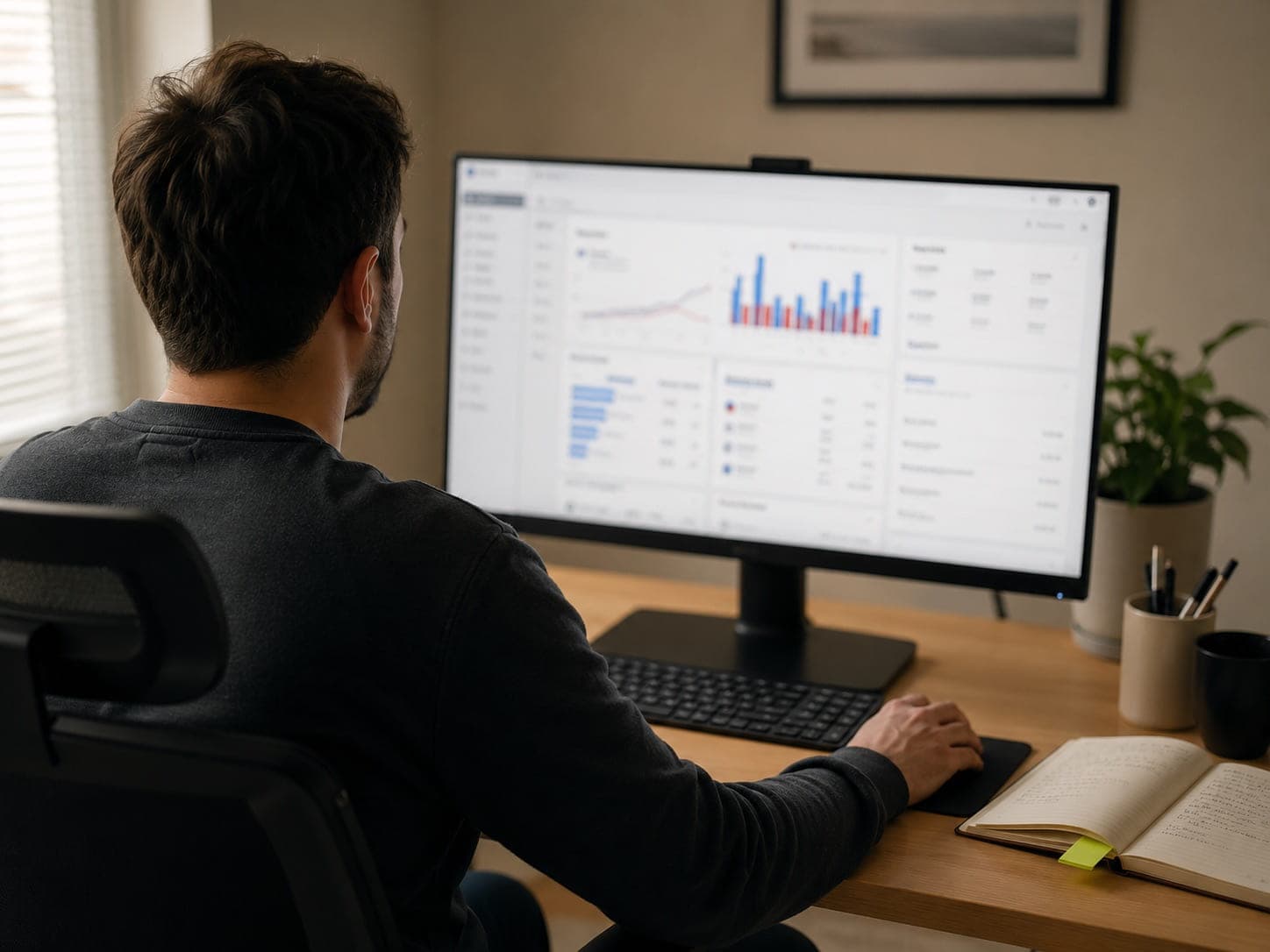 Someone reviewing advertising performance charts on a large screen
