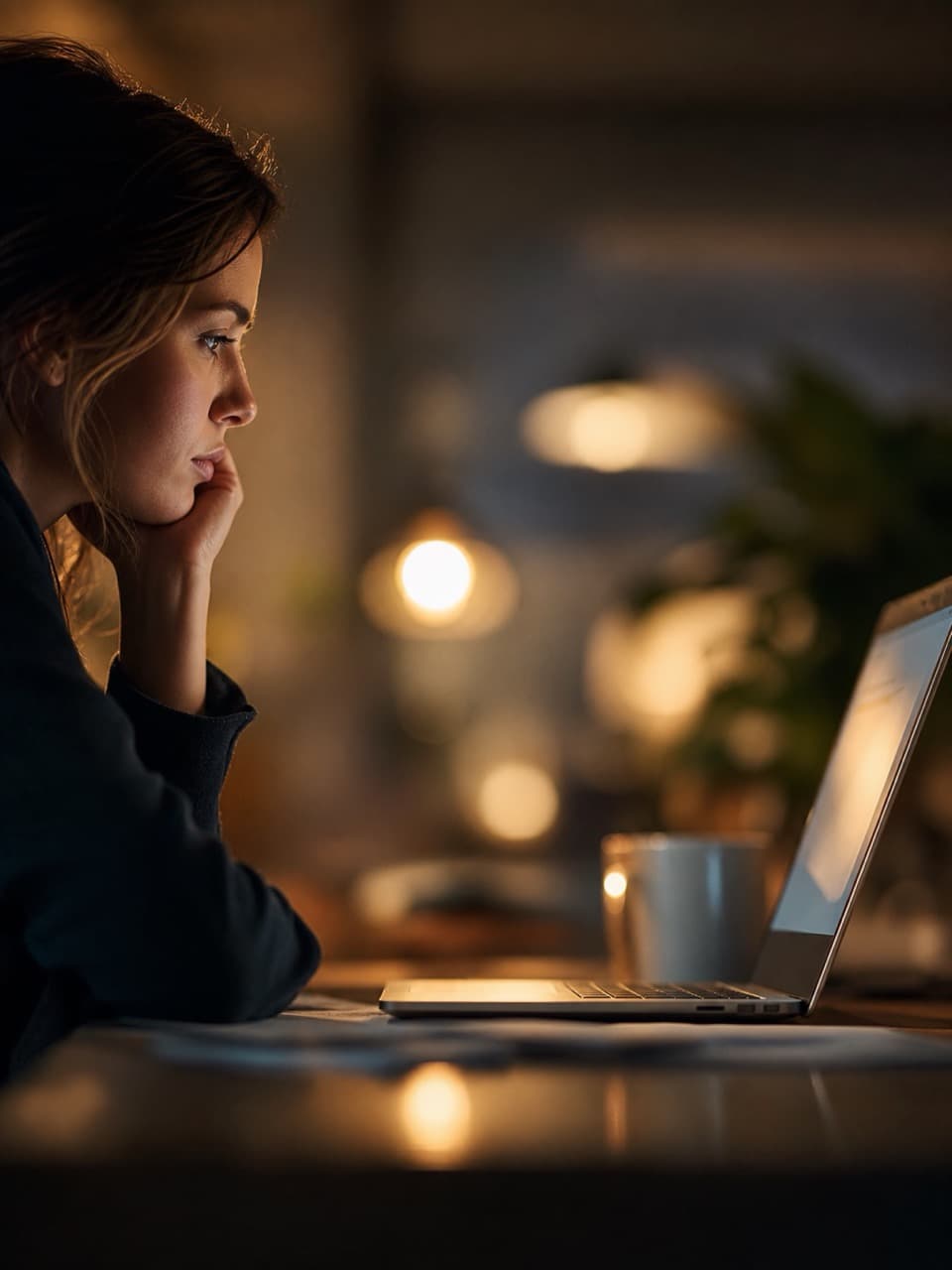 Woman looking at website on laptop